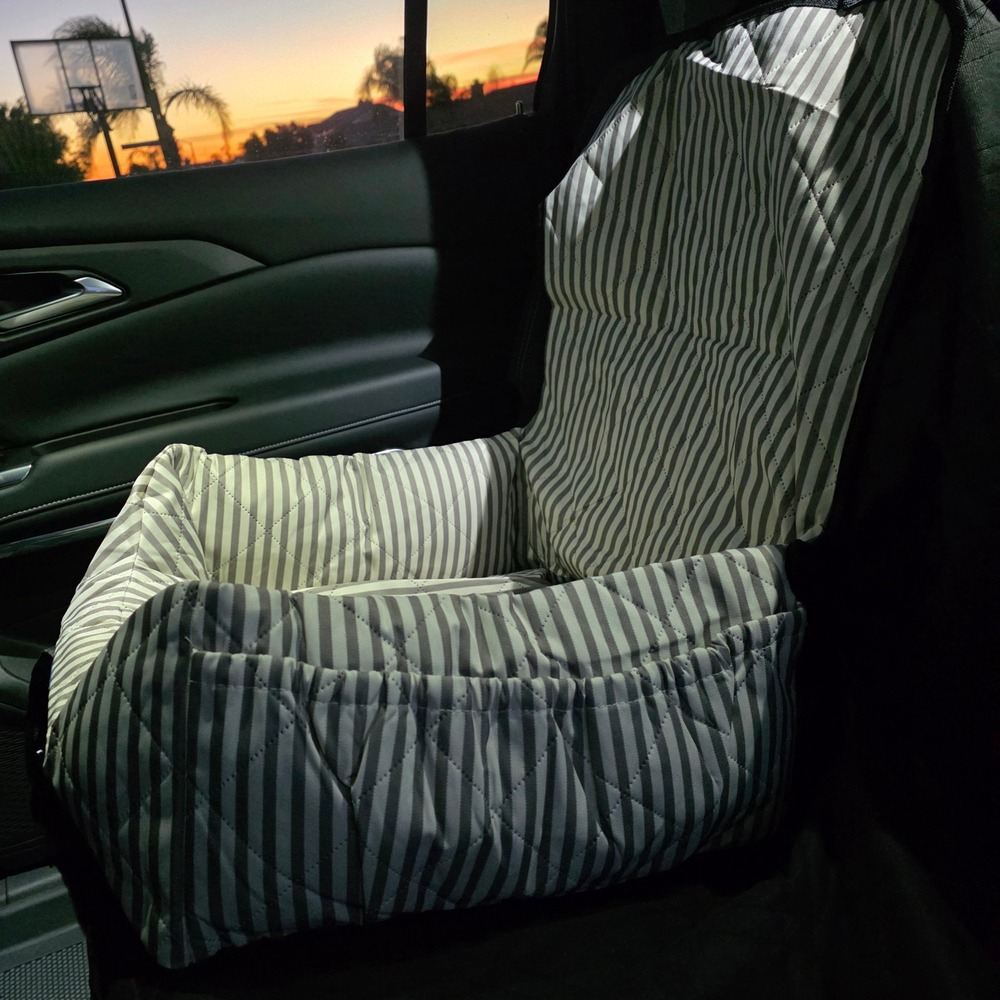 Car Seat Bed for Small Dog Cat Travel Carrier Pad‎ Clips Straps Stripes